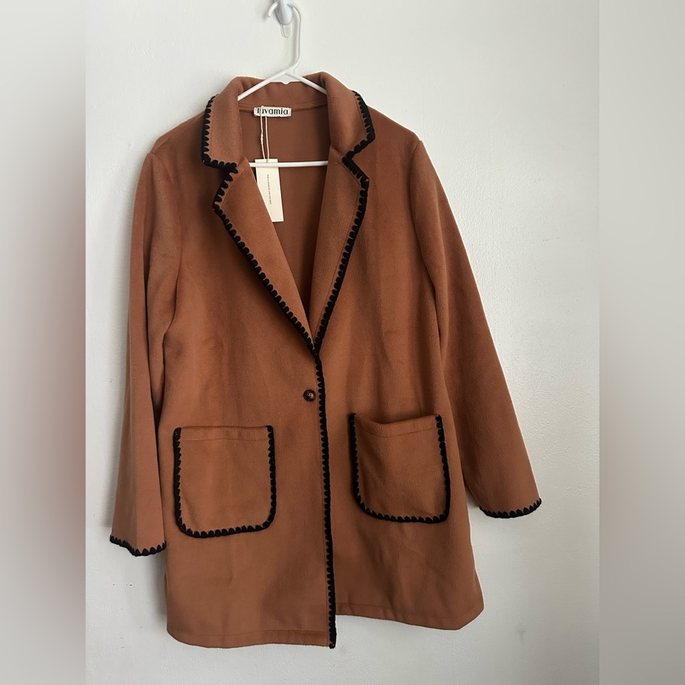 LANIO Brown Trench Coat with Black Trim